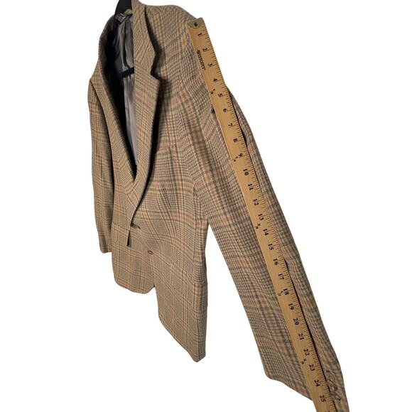 Vintage 70s Austin Reed 44R Wool WIDE LAPEL Plaid Blazer Jacket Gray Brown EUC! - Picture 10 of 11